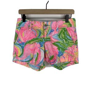 Lilly Pulitzer Callahan Shorts Size 00 Womens Pink Green So A Peeling Print